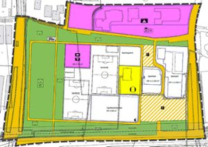 Im  Bebauungsplan wird festgelegt, wo die geplanten Hochbauten   gebaut werden. Grafik: Stadt Foto: Lahrer Zeitung
