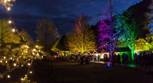 Stimmungsvoll beleuchtetes Ambiente: Am dritten Adventswochenende findet der traditionelle Weihnachtsmarkt im Freilichtmuseum Vogtsbauernhof in Gutach statt. Foto: Museum Foto: Schwarzwälder-Bote