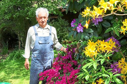 Kurt Längin dort, wo er sich am wöhlsten fühlt: im eigenen Garten, in dem es für ihn immer etwas zu tun gibt.   Foto: Breuer
