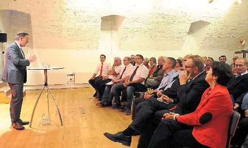 Thomas Oppermann, Vorsitzender der SPD-Bundestagsfraktion, sprach im Stiftsschaffneikeller  zu rund 50 Zuhörern.    Foto: Baublies