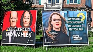 Die Wahlplakate an der Alten Bahnhofstraße in Lahr sind beschmiert worden. Ansonsten ist bislang aber alles friedlich, berichten die Parteien. Foto: Köhler