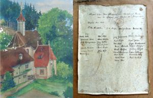 Auf der Rückseite des Gemäldes der St.-Jakobskapelle ist eine alte, vergilbte Liste zu sehen. Foto: Repro: Schrader