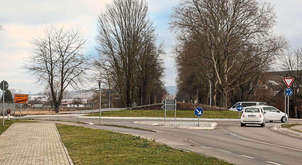 Am Kreisverkehr nördlich von Mahlberg in Richtung Kippenheim schließt die Industriestraße an, die durch die geplante Straße mit dem Schmiedeweg verbunden werden soll.