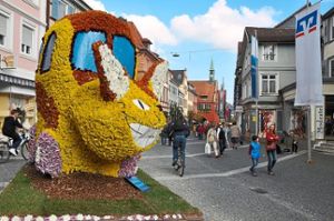 Der »Katzenbus« des TC Langenwinkel grinst den Besuchern der Chrysanthema in der Kaiserstraße entgegen. Foto: Müller