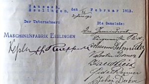 Unterschriften unter dem Vertrag mit der Maschinenfabrik Esslingen aus dem  Jahr 1913 Foto: Hensle