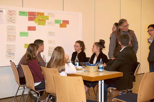 In kleinen Gruppen erarbeiteten die Jugendlichen Vorschläge für die zukünftige Entwicklung der Gemeinde. Foto: Bohnert-Seidel