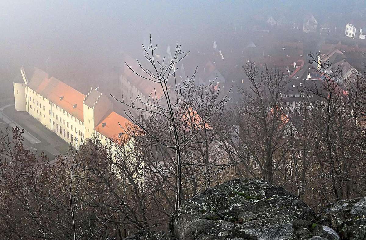Das Wolfacher Schloss – vom Käpflefelsen aus aufgenommen – war am Silvestertag teils von Nebel umhüllt. Die Temperaturen im Dezember waren an vielen Tagen sehr mild. Foto: Schmalz