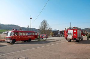 Die Feuerwehrfahrzeuge sammelten sich neben der L 102 im Schuttertal, von dort aus wurde der Einsatz an der abgelegenen Brandstelle koordiniert. Foto: Marco Dürr/Einsatz-Report 24