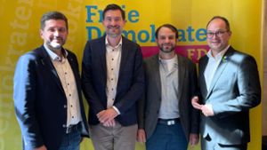 Niko Reith MdL (von links), Daniel Karrais MdL,  Andreas Anton und Bürgermeister Martin Aßmuth Foto: Bezirksverband