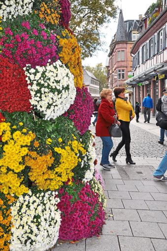 Blumenkaskaden sorgen für Farbtupfer in der Marktstraße.   Foto: Schabel