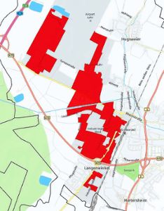 Auf den rot markierten Flächen  gibt es künftig Glasfaser. Die Firma Vodafone  übernimmt den Ausbau. Grafik: Stadt Foto: Lahrer Zeitung