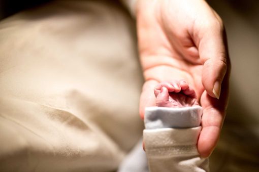 Ein Vater hält zum ersten und vermutlich zum letzten Mal die Hand seines Babys.  Foto: Dein Sternenkind