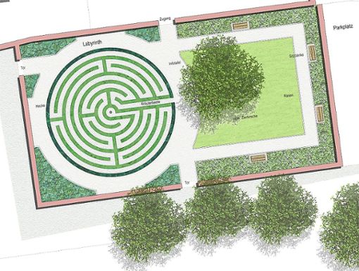 Das Kräuterlabyrinth soll im Bereich des Kirchen- und Friedhofareals in Schweighausen entstehen. Grafik: Kappis