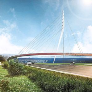 So soll die Brücke über den Autobahnzubringer aussehen, die den Bürgerpark und den Seepark verbindet.  Grafik: Archiv