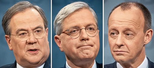 Alle drei wollen den Parteivorsitz der CDU übernehmen (von links): Armin Laschet, Norbert Röttgen und Friedrich Merz. Am Samstag wird abgestimmt.  Foto: Kappeler