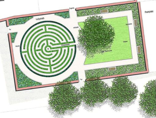 Das Kräuterlabyrinth wird für das Jubiläum angefertigt. Es soll unter anderem aus Heilkräutern gestaltet sein. Rund um das Labyrinth sollen zudem einige Bänke aufgestellt werden.  Grafik: Kappis Foto: Lahrer Zeitung