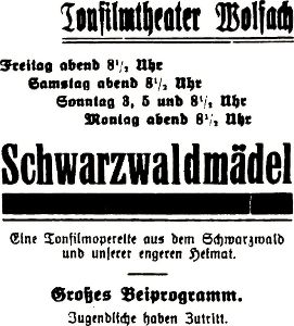 Im Tonfilmtheater Wolfach im Gasthaus Kranz wurde im März 1934 der Film Schwarzwaldmädel erstmals im Kinzigtal gezeigt.  Foto: Schrader