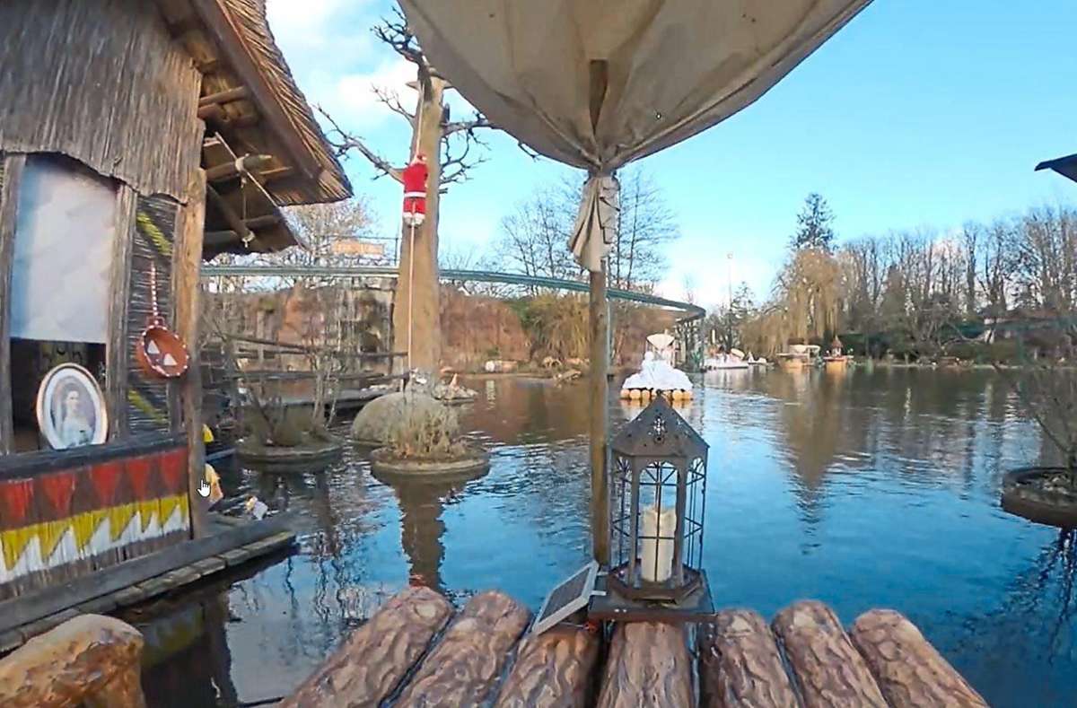 Im Abschiedsvideo des Europa-Parks von der Dschungel-Floßfahrt ist kurz ein Bild von Kaiserin Sisi zu sehen (links). Ein Hinweis auf die künftige Gestaltung der Attraktion? Screenshot: Schabel