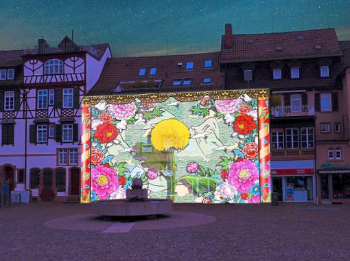 Vom 23. Oktober bis 1. November sind allabendlich florale Illuminationen auf dem Marktplatz zu sehen. Visualisierung: Stadt Quelle: Unbekannt