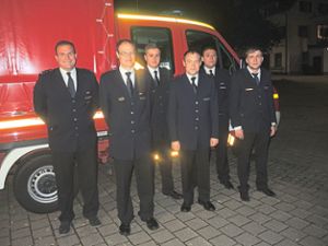 Abteilungskommandant Fabian Moser (von links), Vize Alexander Schrempp, Axel Schmidtke, Manuel Schrempp, Ernesto Hilberer und Fabian Hauer Foto: Jehle