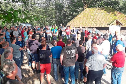 Rund 100 Waldbesitzer informierten sich bei Revierleiter Sigfried Huber über den Umgang mit den Trockenschäden.   Foto: Landratsamt