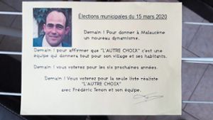 Um Malaucène neuen Schwung zu geben: So warb Frédéric Tenon um die Gunst der Wähler.Foto: privat Foto: Lahrer Zeitung